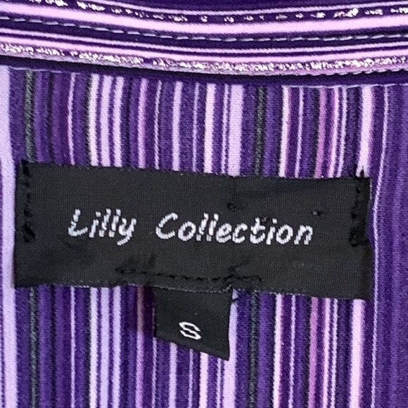 Lilly Collection | Purple Striped Button Down Metallic Thread Shirt Dress NWT S - Picture 7 of 17